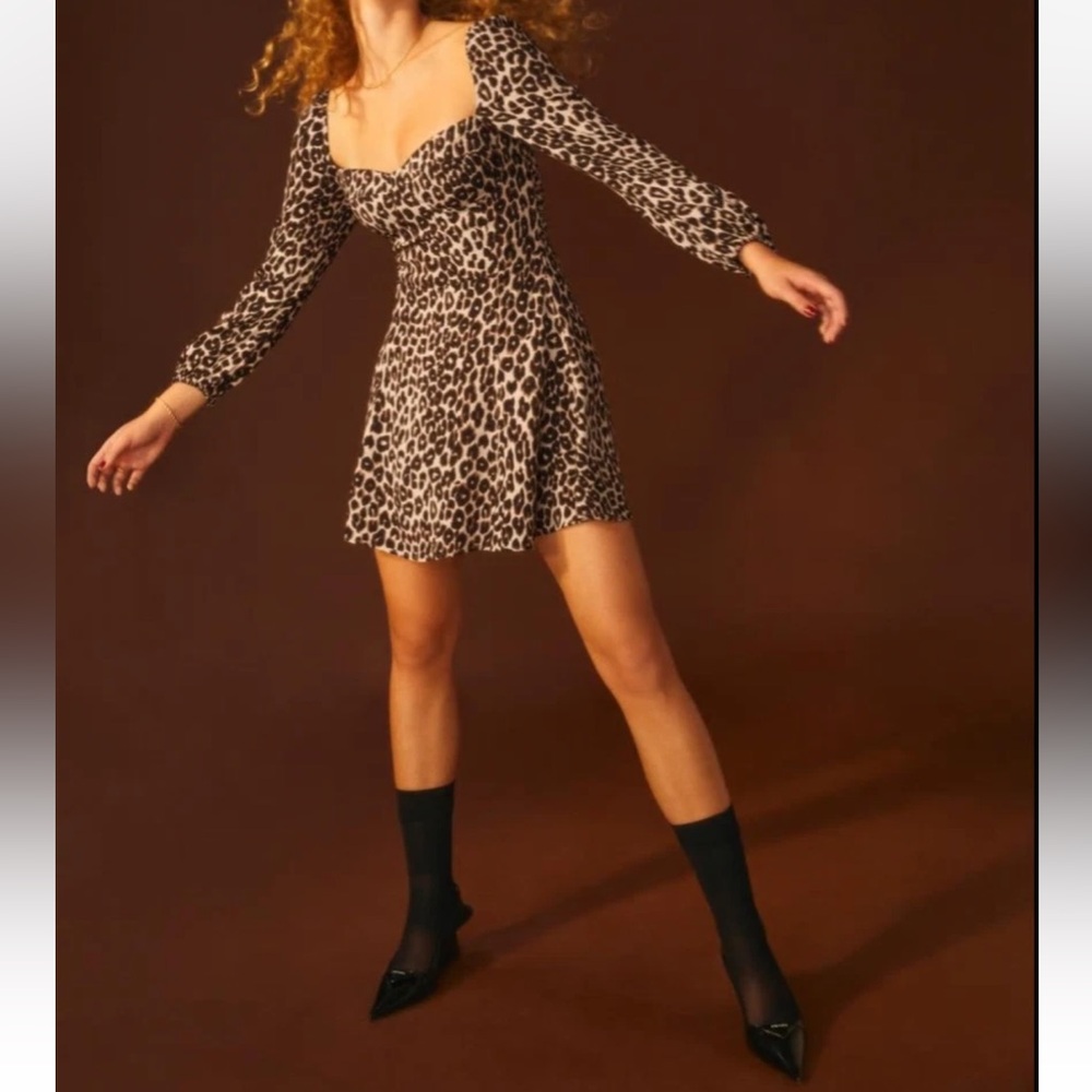 Reformation Animal Print Long Sleeve Dress 2